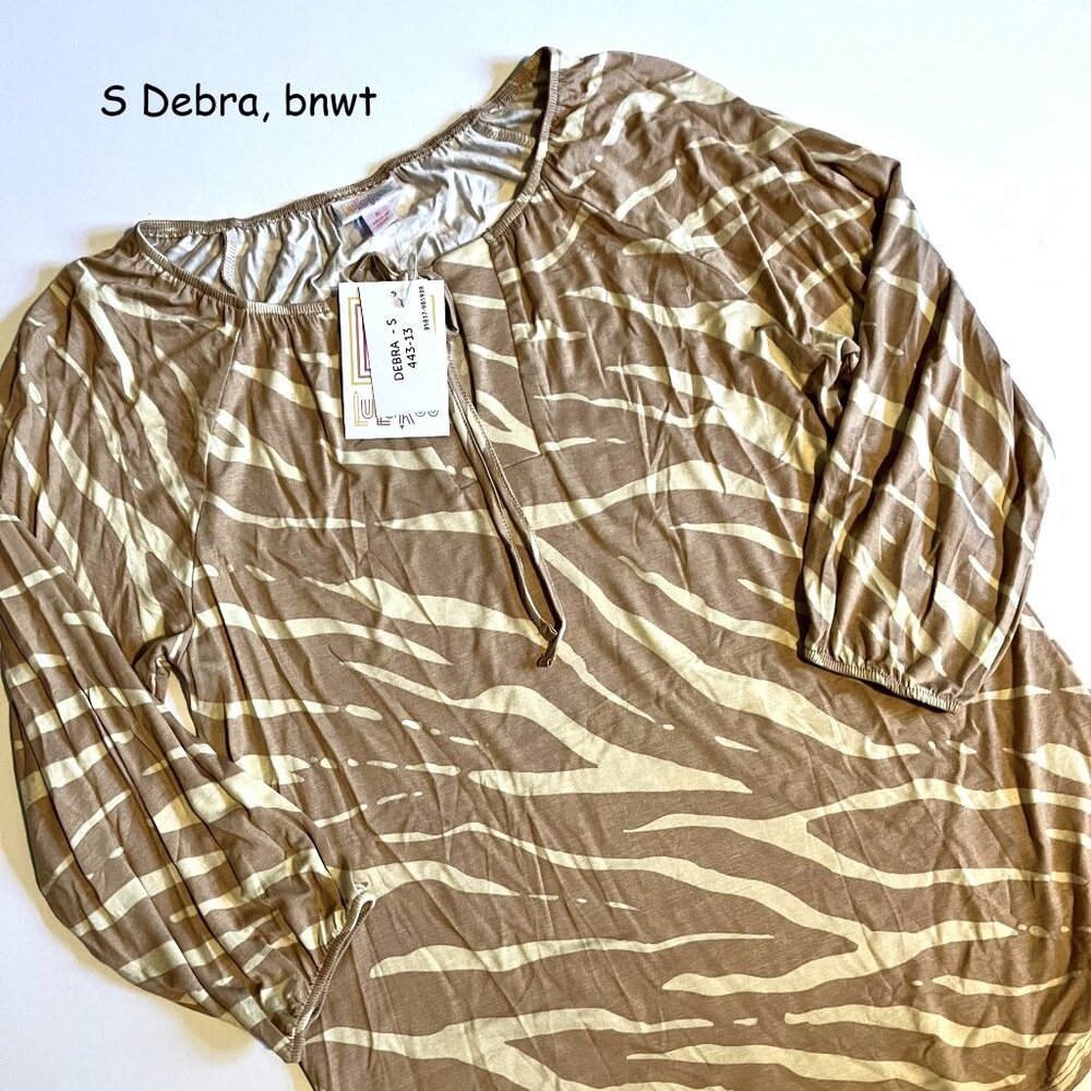 Deb Zebra-Print Tie-Neck Women's Top in Beige/Cream